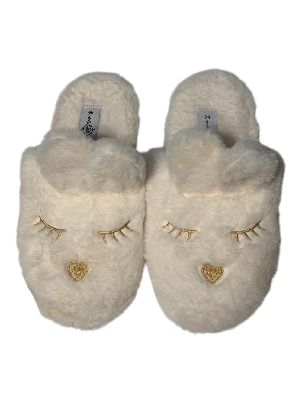 SOLE MATES Cream Fluffy Cat Slippers Size 10